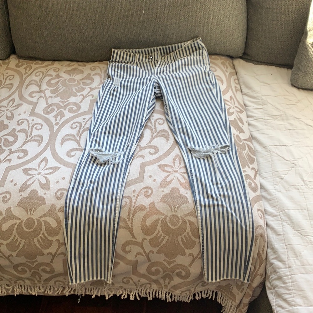 White and blue striped jeans. Size 6 from H&M
